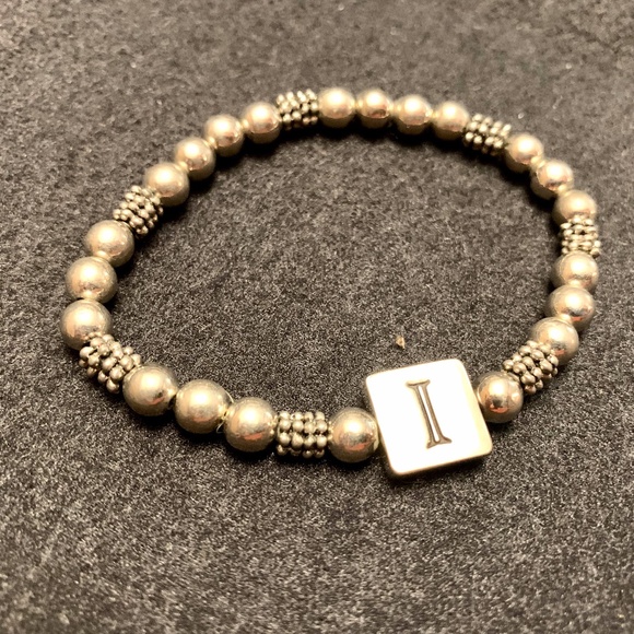 Monogram Initial I silver charm bracelet, stretch - Picture 2 of 5